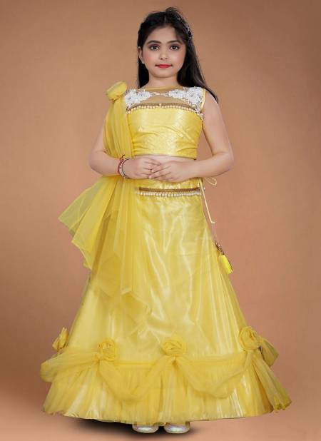 Yellow Colour Aaradhna 22 New Designer Festive Wear Heavy Net Latest Kids Lehenga Collection 198